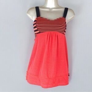 Lululemon orange navy blue stripe racerback tank top built-in sports bra size 8